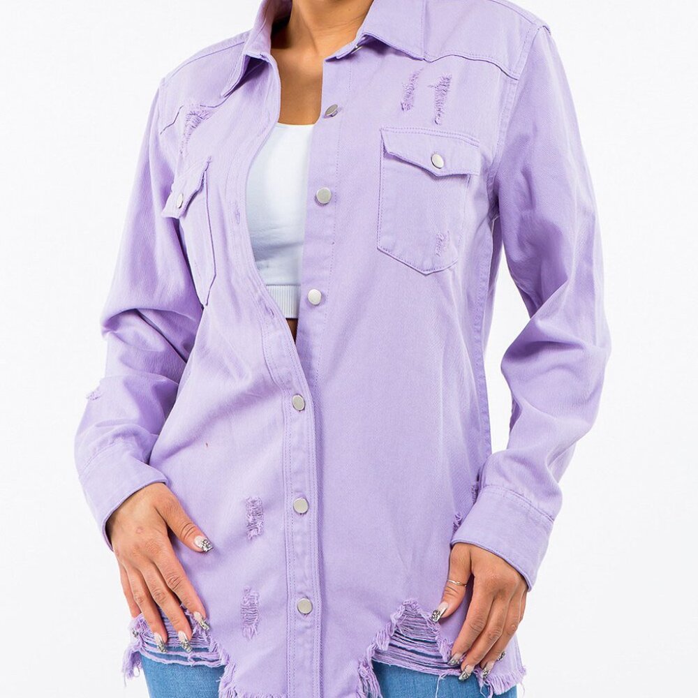 American Bazi Frayed Hem Distressed Denim Jacket